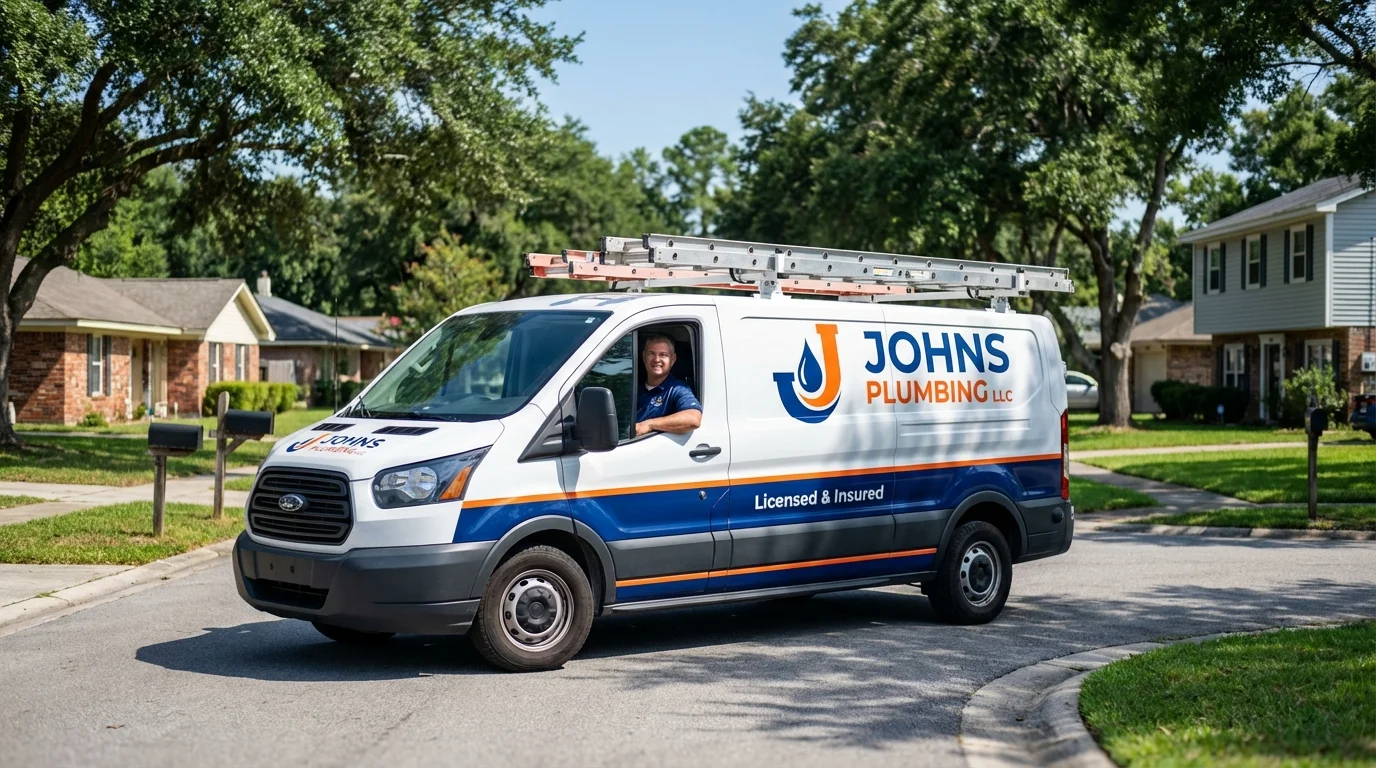 Johns Plumbing LLC service van in Bloomington, IN